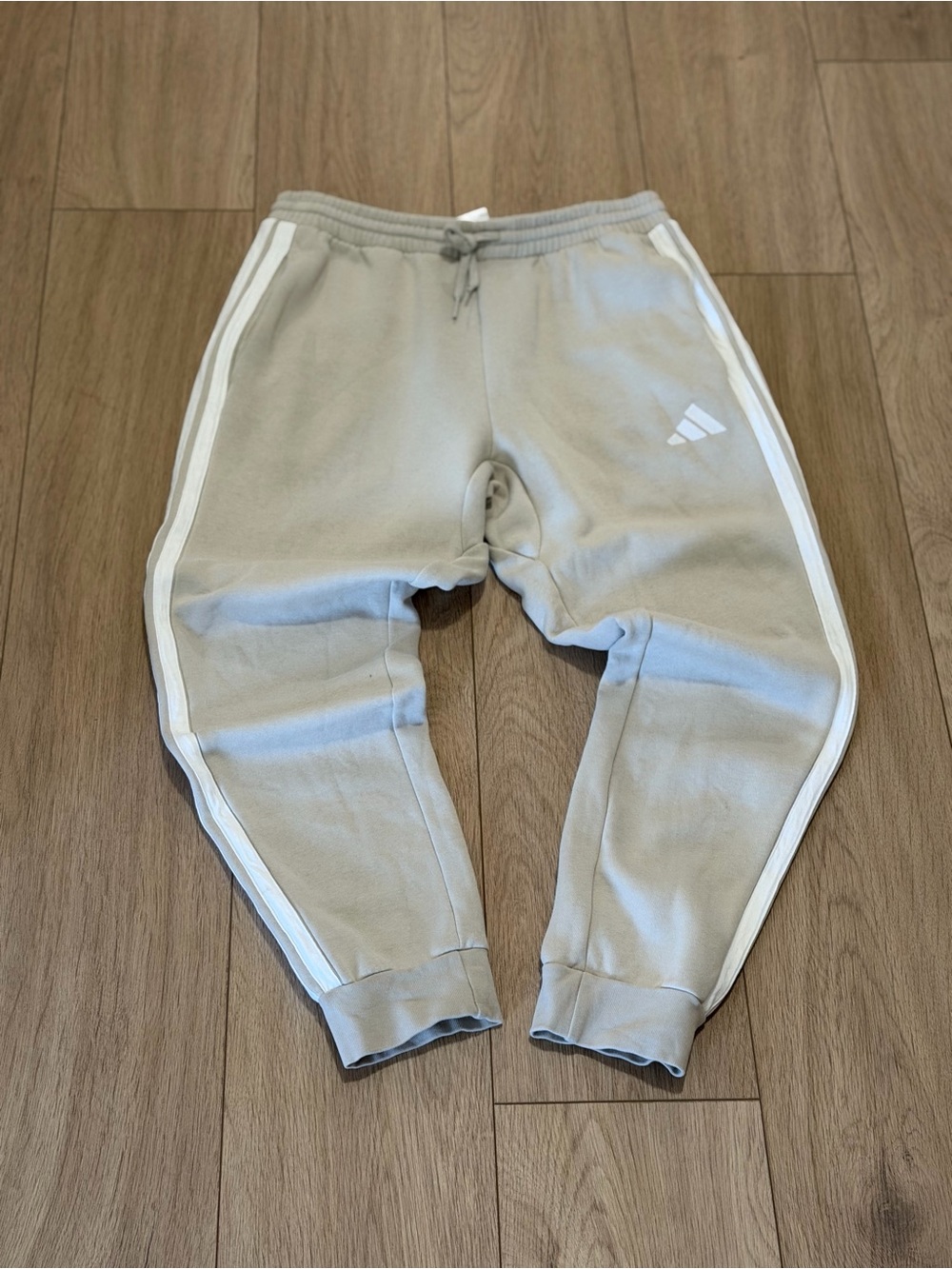 adidas Beige Joggers with White Side Stripes